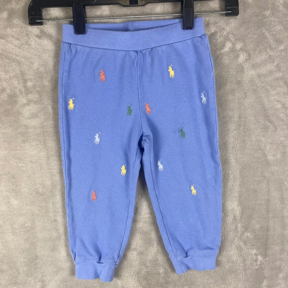 Ralph Lauren Baby‎ Pants 24M Blue Multi Pony Logo Embroidered Joggers